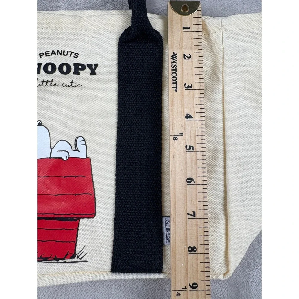 Peanuts Snoopy Little Cutie Canvas Tote Bag Cream Black Doghouse Graphic Small